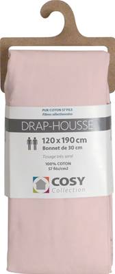 Drap housse 120x190<BR>100% coton<BR>Rose poudré