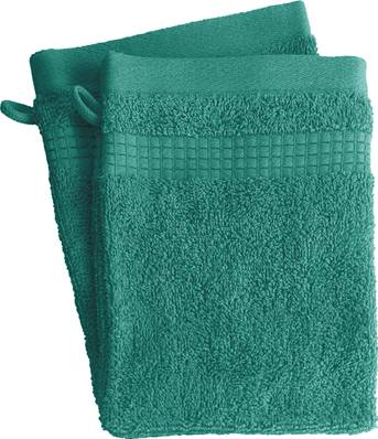 Lot de 2 Gants deToilette<BR>100% Coton - 450 gr/m2 - Vert lagon