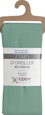 Lot de 2 taies 63x63<BR>100% coton<BR>Vert tilleul