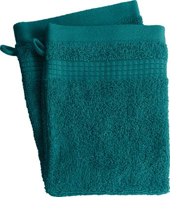 Lot de 2 Gants deToilette<BR>100% Coton - 450 gr/m2 - Bleu canard