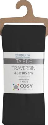 Taie de traversin 45x185<BR>100% coton<BR>Noir