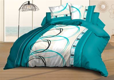 Housse de couette 240x260 + 2 taies <BR>Microfibre <BR>Roue-libre turquoise