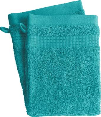 Lot de 2 Gants de Toilette<BR>100% Coton - 450 gr/m2 - Bleu turquoise