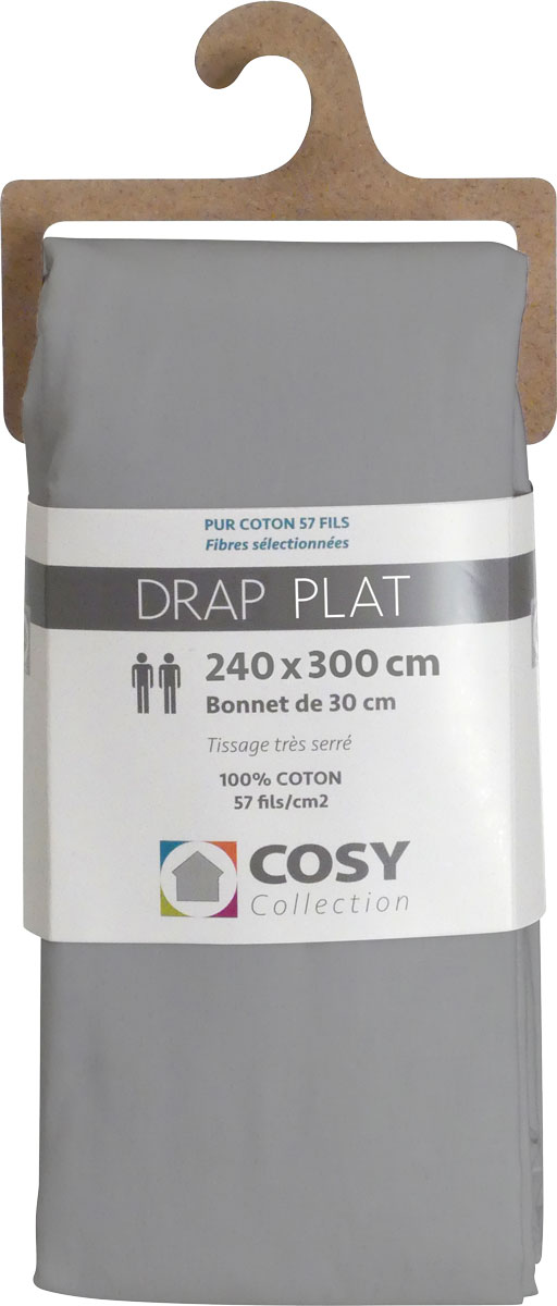 Drap plat 240x300<BR>100% coton<BR>Gris