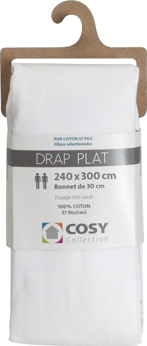 Drap plat 240x300<BR>100% coton<BR>Blanc